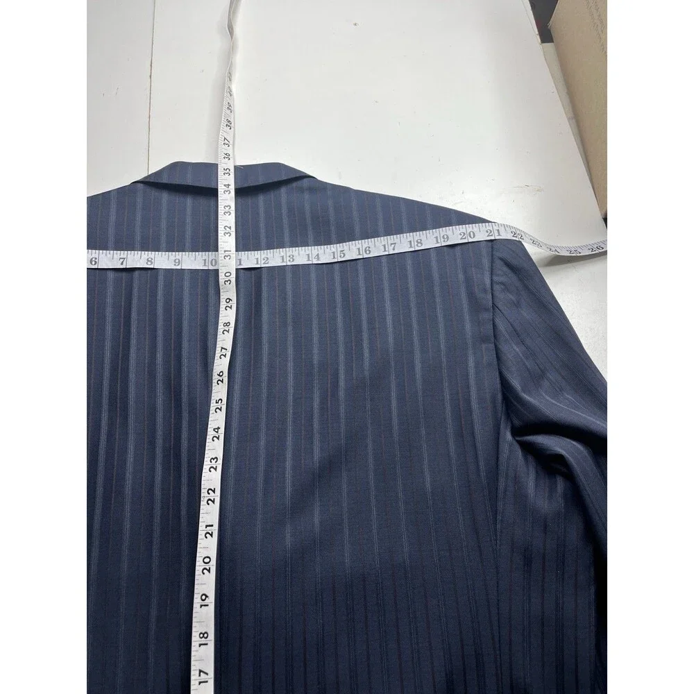 VERSINI European Men Suit 46R 40x31 Navy Striped 100% Wool Jacket Pants Set